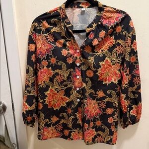 Floral Black and Red Button Down Shirt